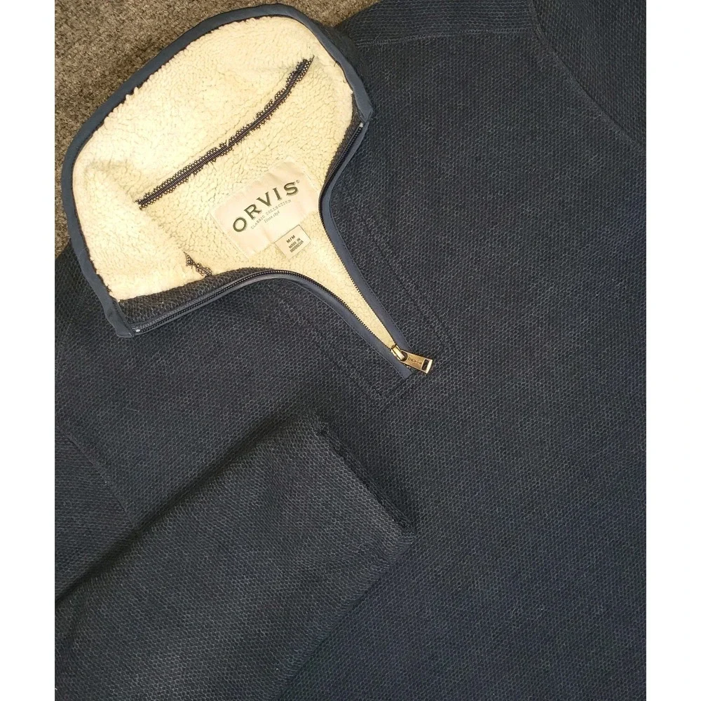 Orvis Shacket Mens Medium Blue Fleece Lined Jacket Pullover 1/4 Zip